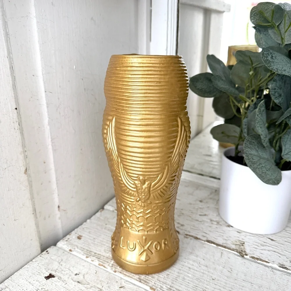 Vintage Egyptian Mummy Glass Flower Vase Hand Blown Luxor Las Vegas King Tut 9”